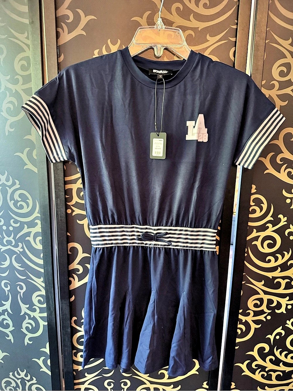 Fashion Nova Mini It's a Journey Pleated Shirtdress Blue & White Girls 10/12